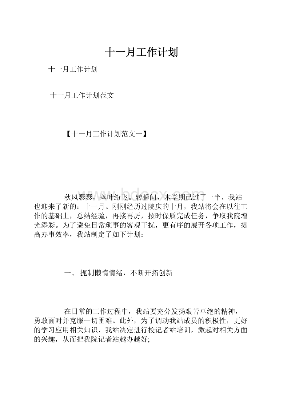 十一月工作计划.docx_第1页