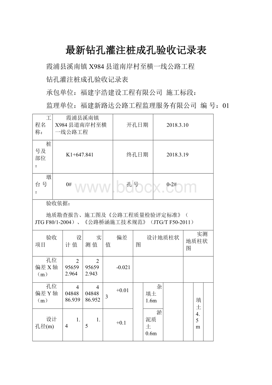 最新钻孔灌注桩成孔验收记录表.docx_第1页