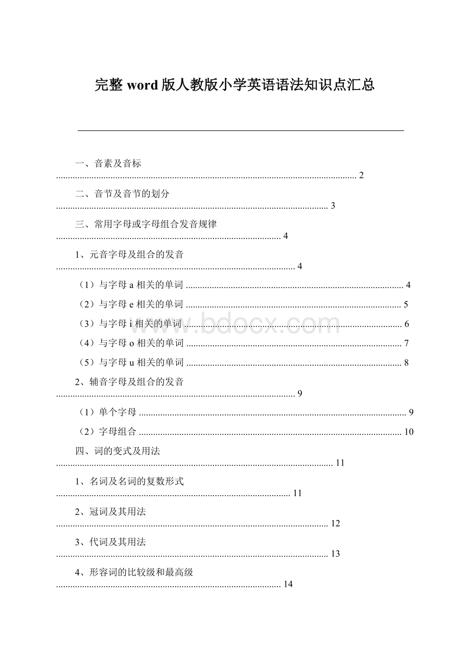 完整word版人教版小学英语语法知识点汇总.docx_第1页