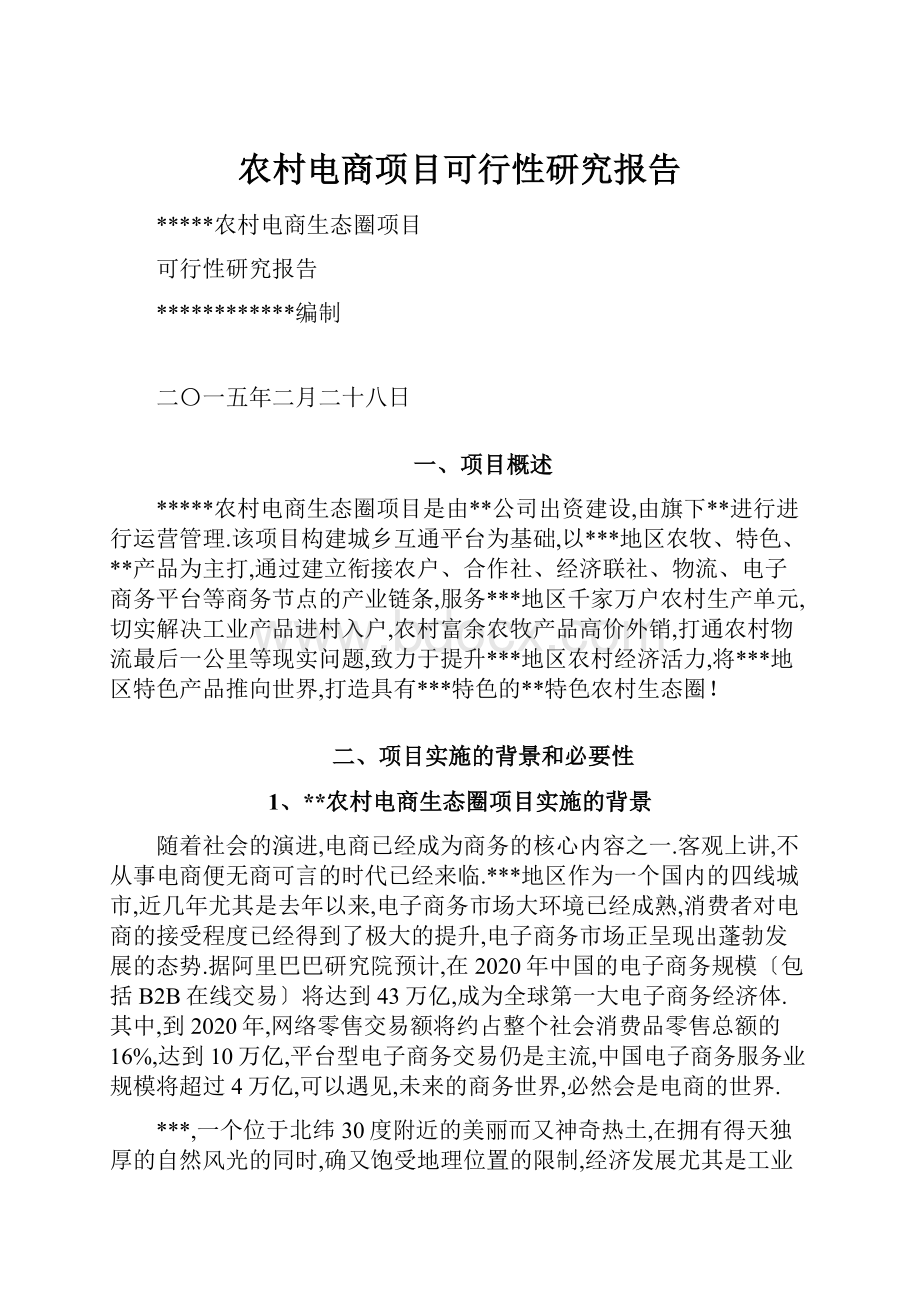 农村电商项目可行性研究报告Word文档下载推荐.docx