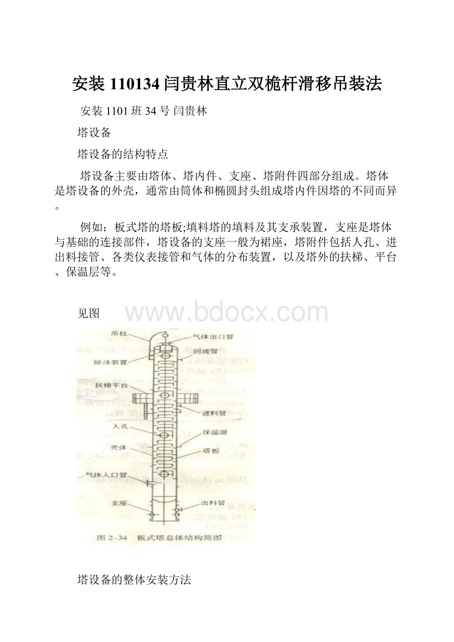 安装110134闫贵林直立双桅杆滑移吊装法Word文档下载推荐.docx