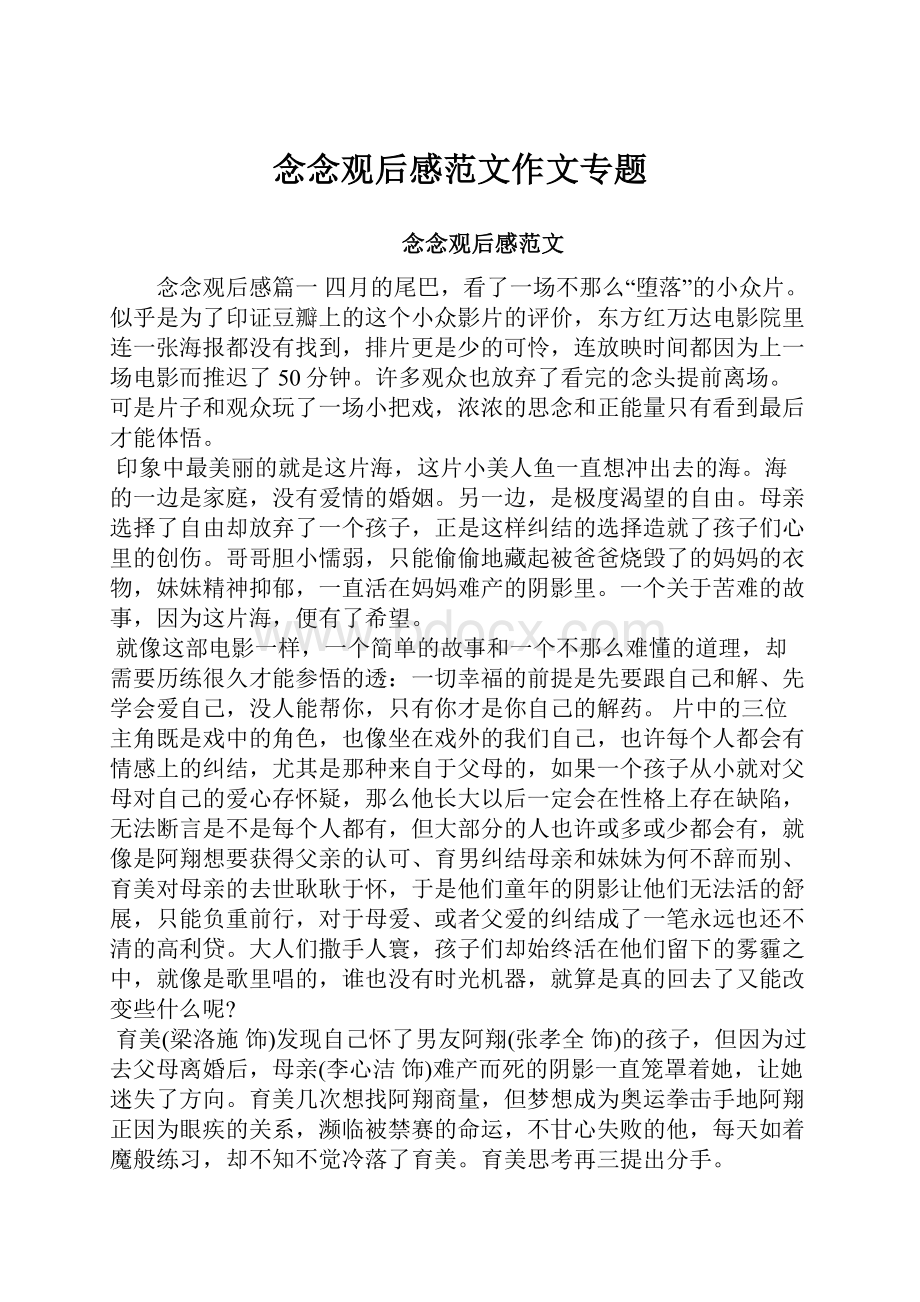 念念观后感范文作文专题.docx