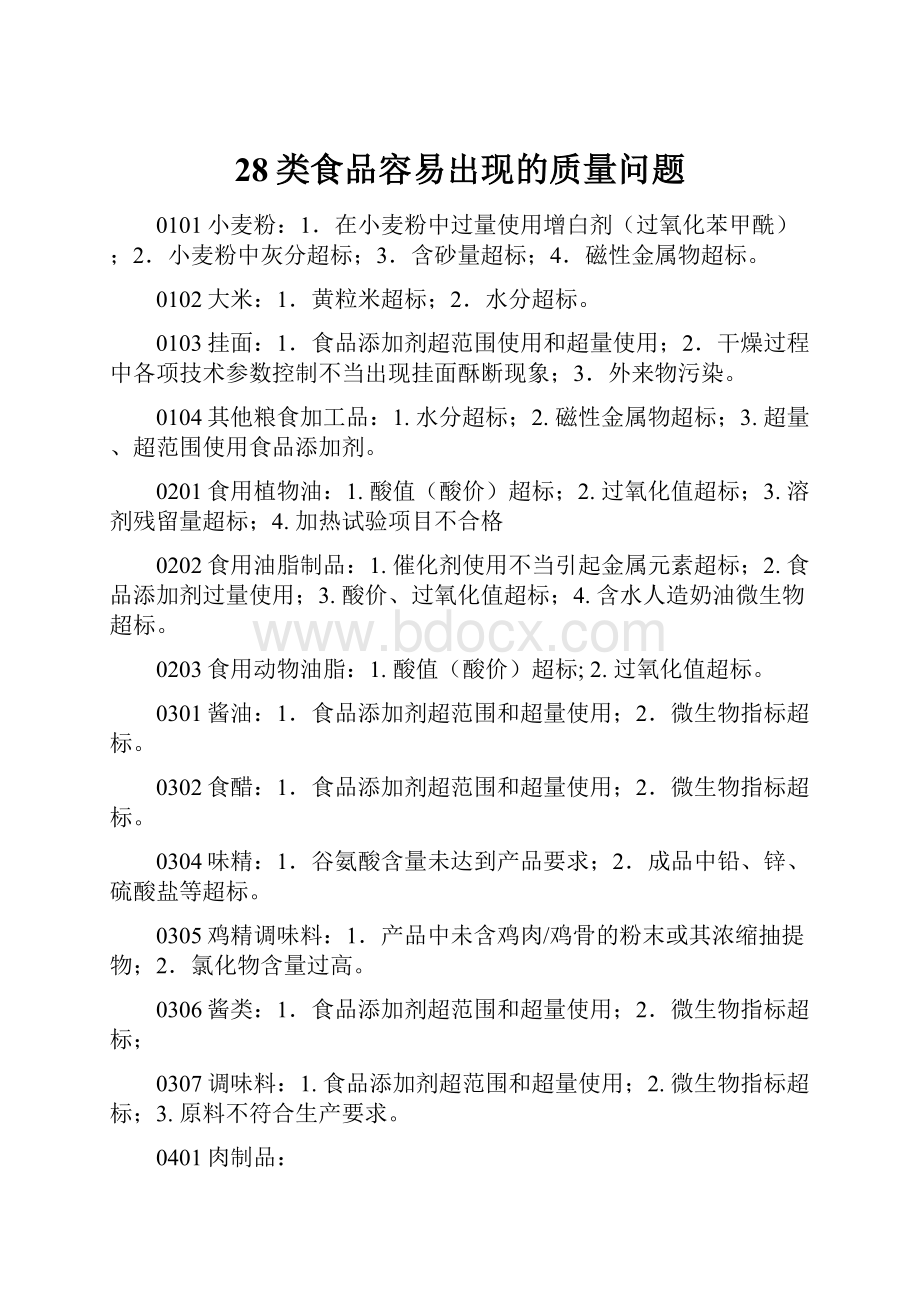 28类食品容易出现的质量问题Word格式.docx_第1页