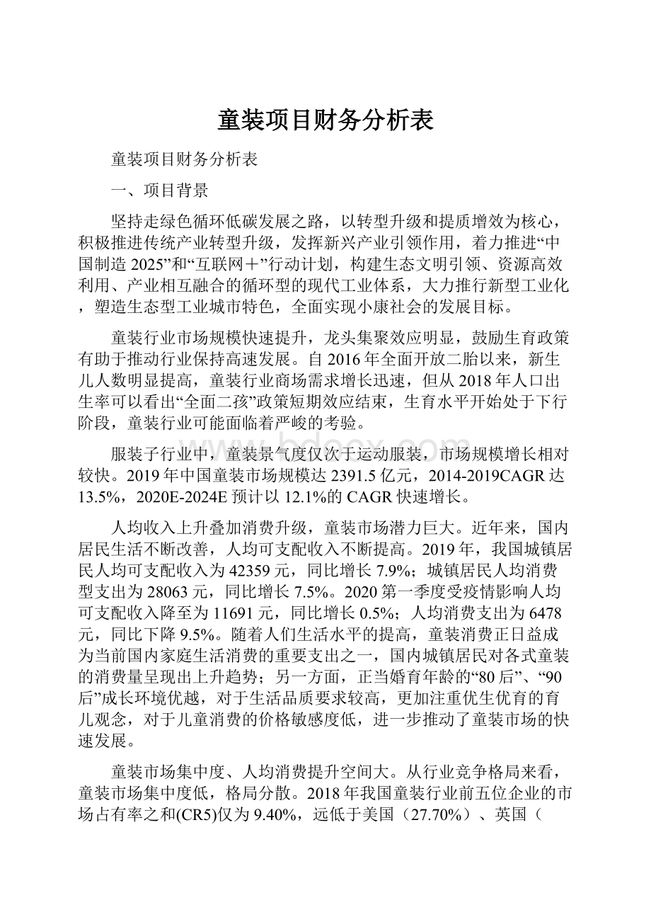 童装项目财务分析表.docx_第1页