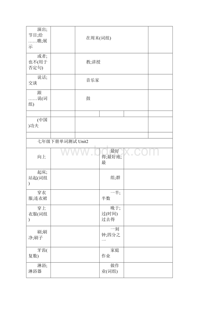 人教版英语七年级下册单词测试表.docx_第2页