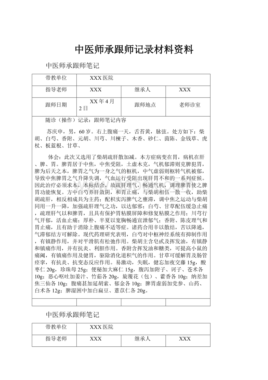 中医师承跟师记录材料资料.docx