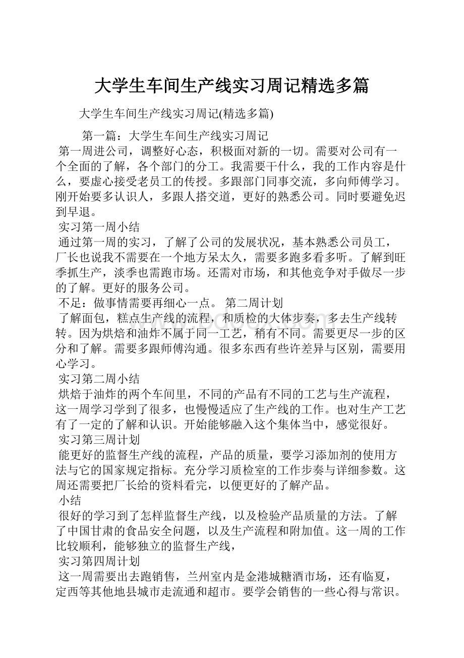 大学生车间生产线实习周记精选多篇.docx_第1页