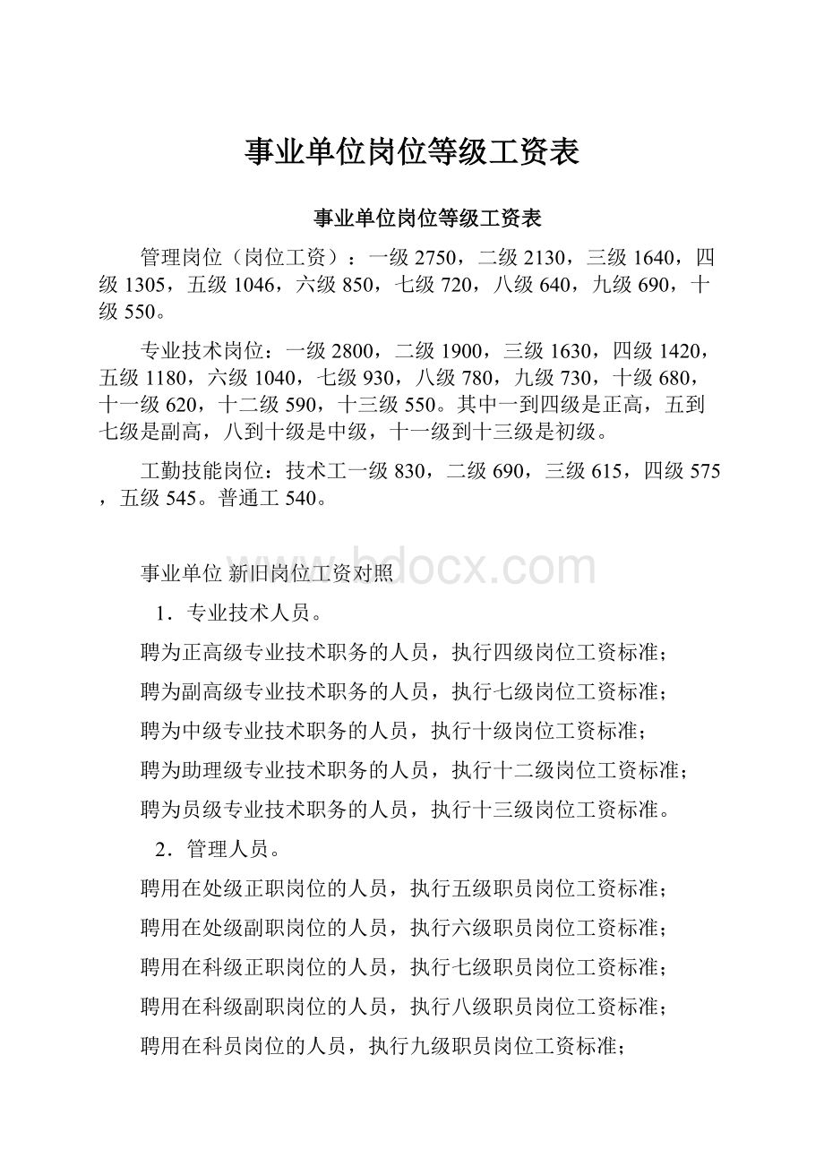 事业单位岗位等级工资表Word格式.docx_第1页