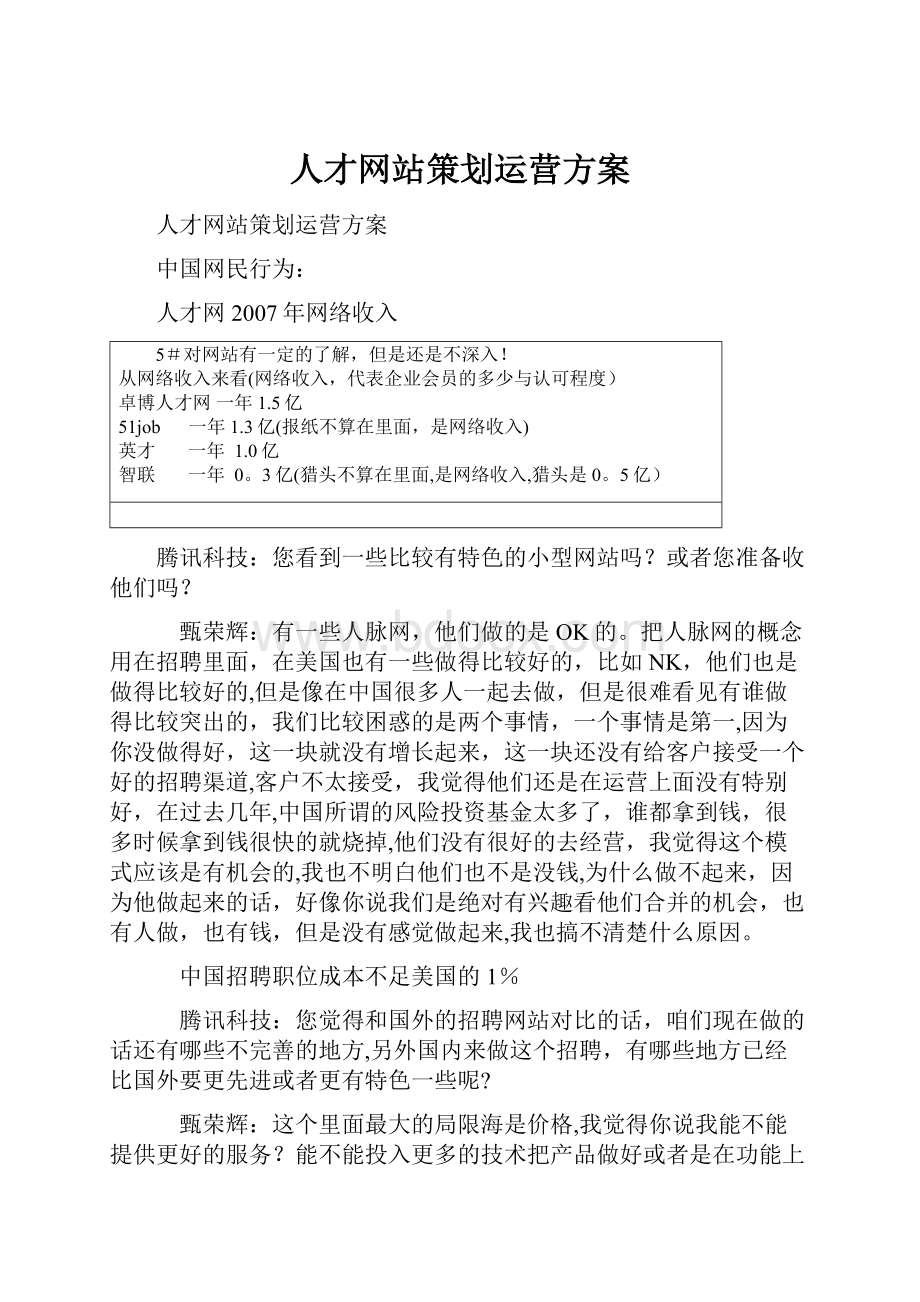 人才网站策划运营方案.docx_第1页