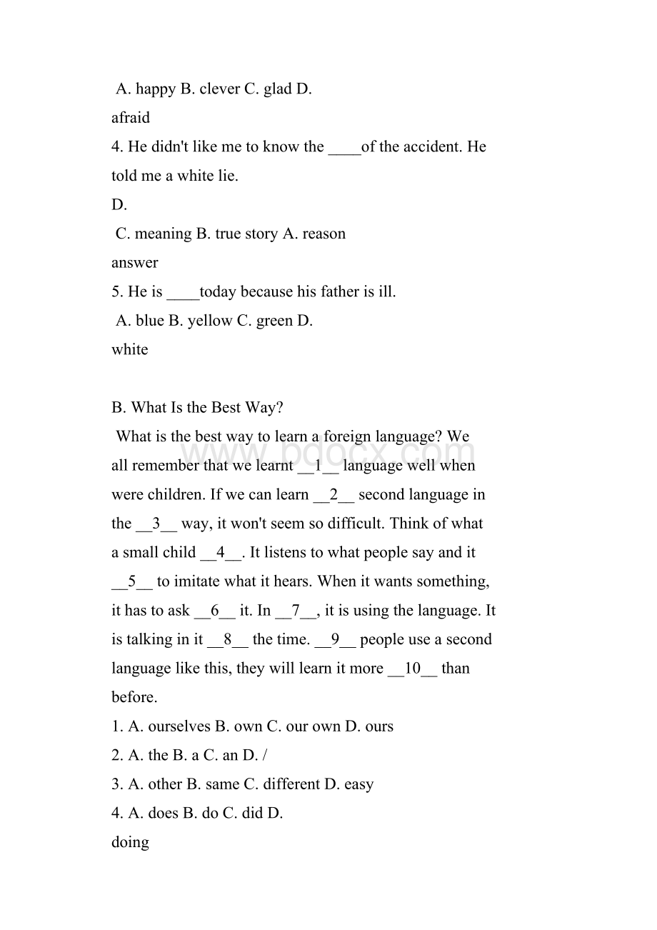 人教版七年级英语阅读理解与完型填空训练附答案复习课程.docx_第2页