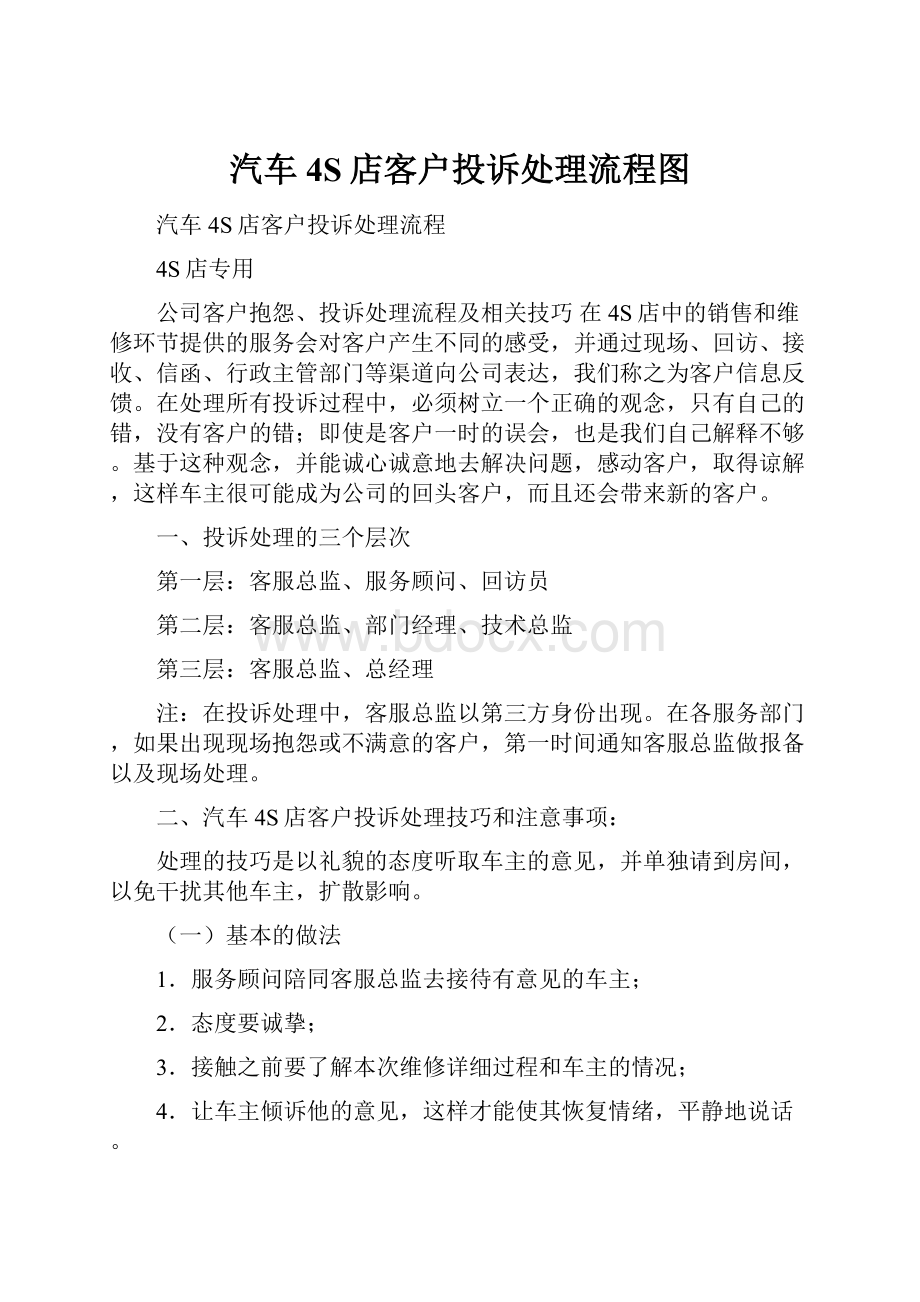 汽车4S店客户投诉处理流程图文档格式.docx_第1页