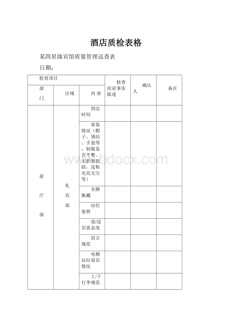 酒店质检表格.docx