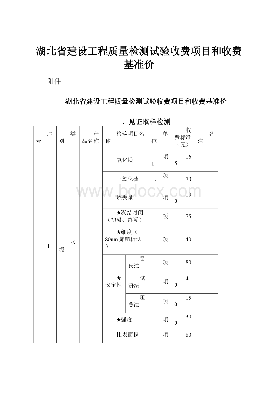 湖北省建设工程质量检测试验收费项目和收费基准价.docx