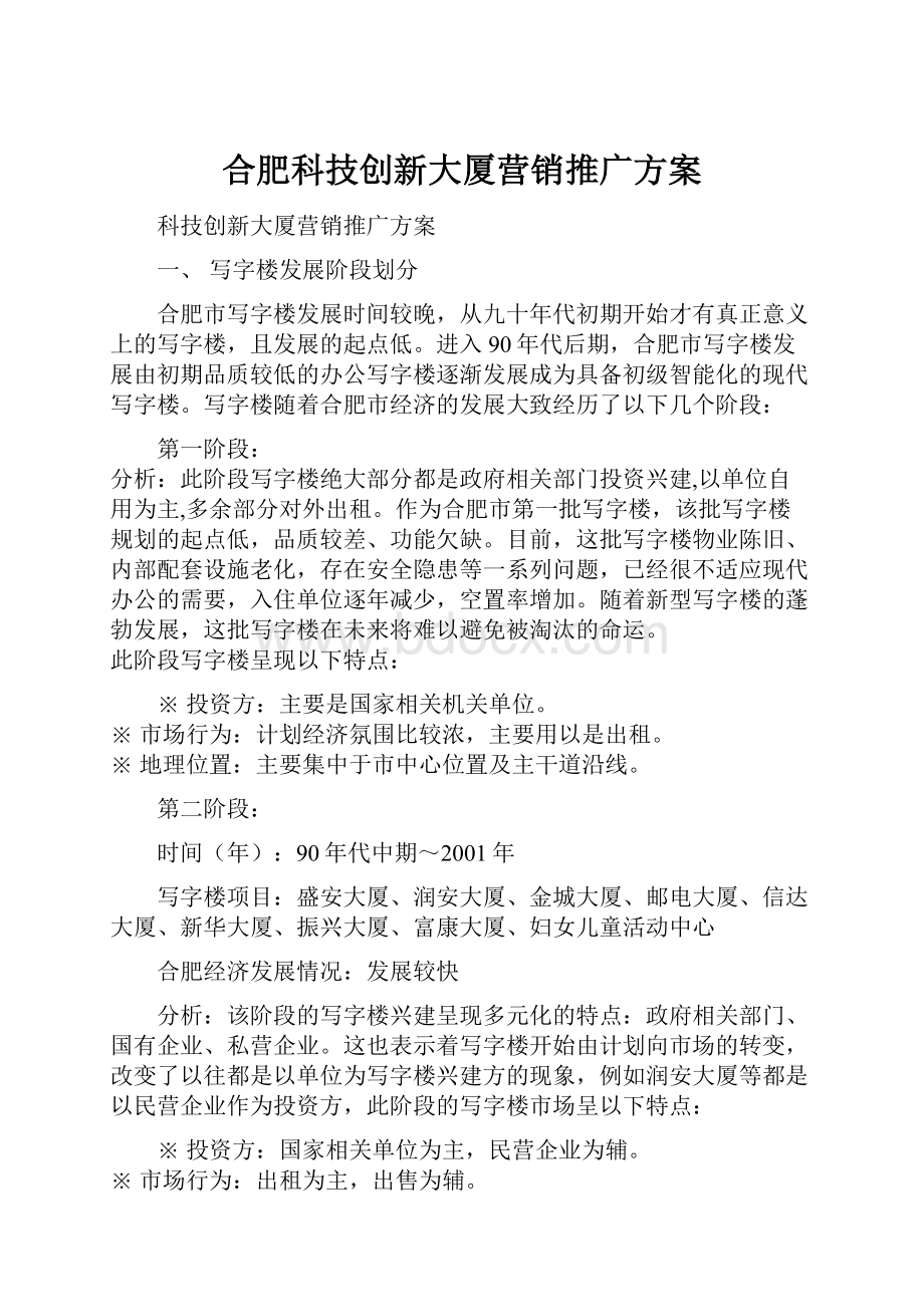 合肥科技创新大厦营销推广方案.docx