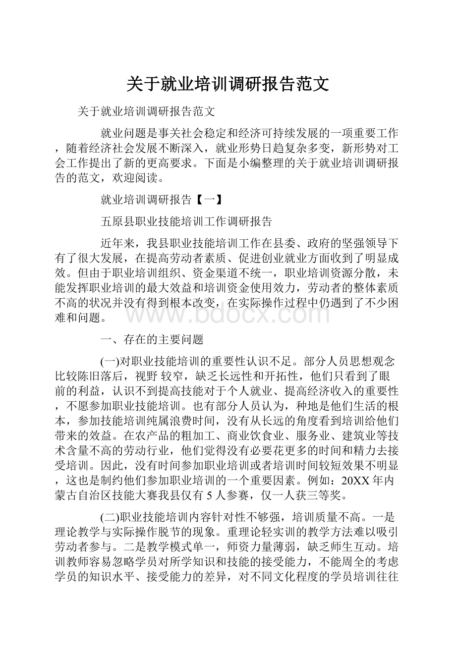 关于就业培训调研报告范文.docx_第1页