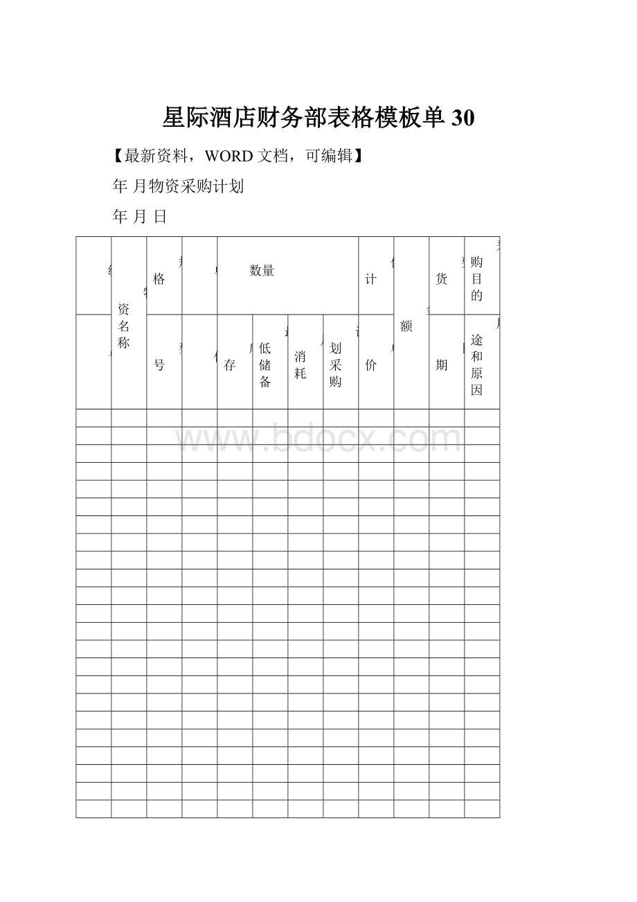 星际酒店财务部表格模板单30.docx_第1页