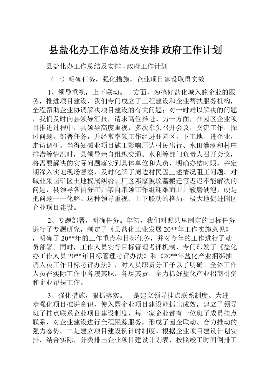 县盐化办工作总结及安排政府工作计划.docx_第1页