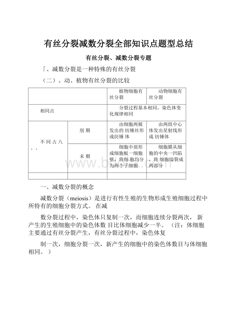 有丝分裂减数分裂全部知识点题型总结.docx_第1页