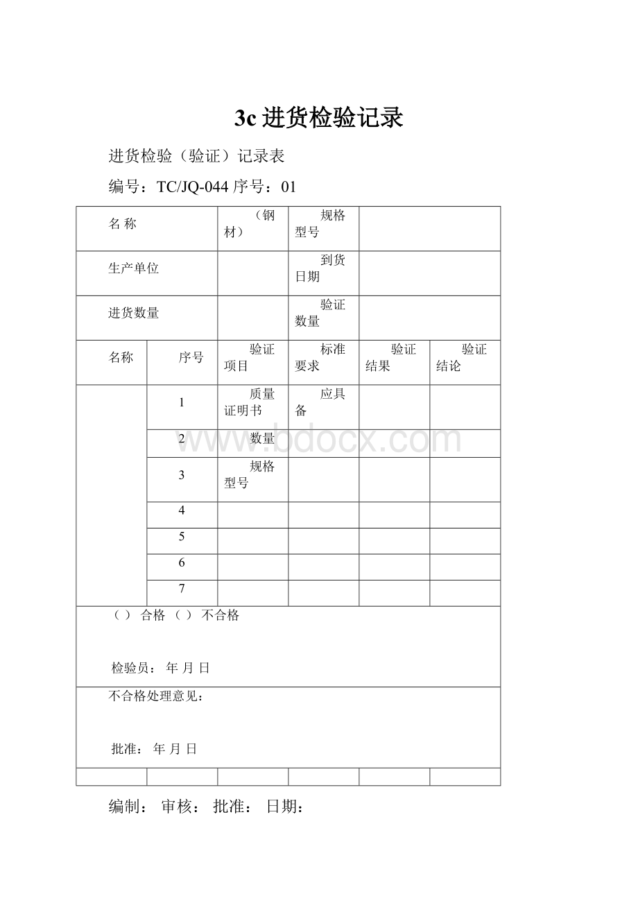 3c进货检验记录.docx_第1页