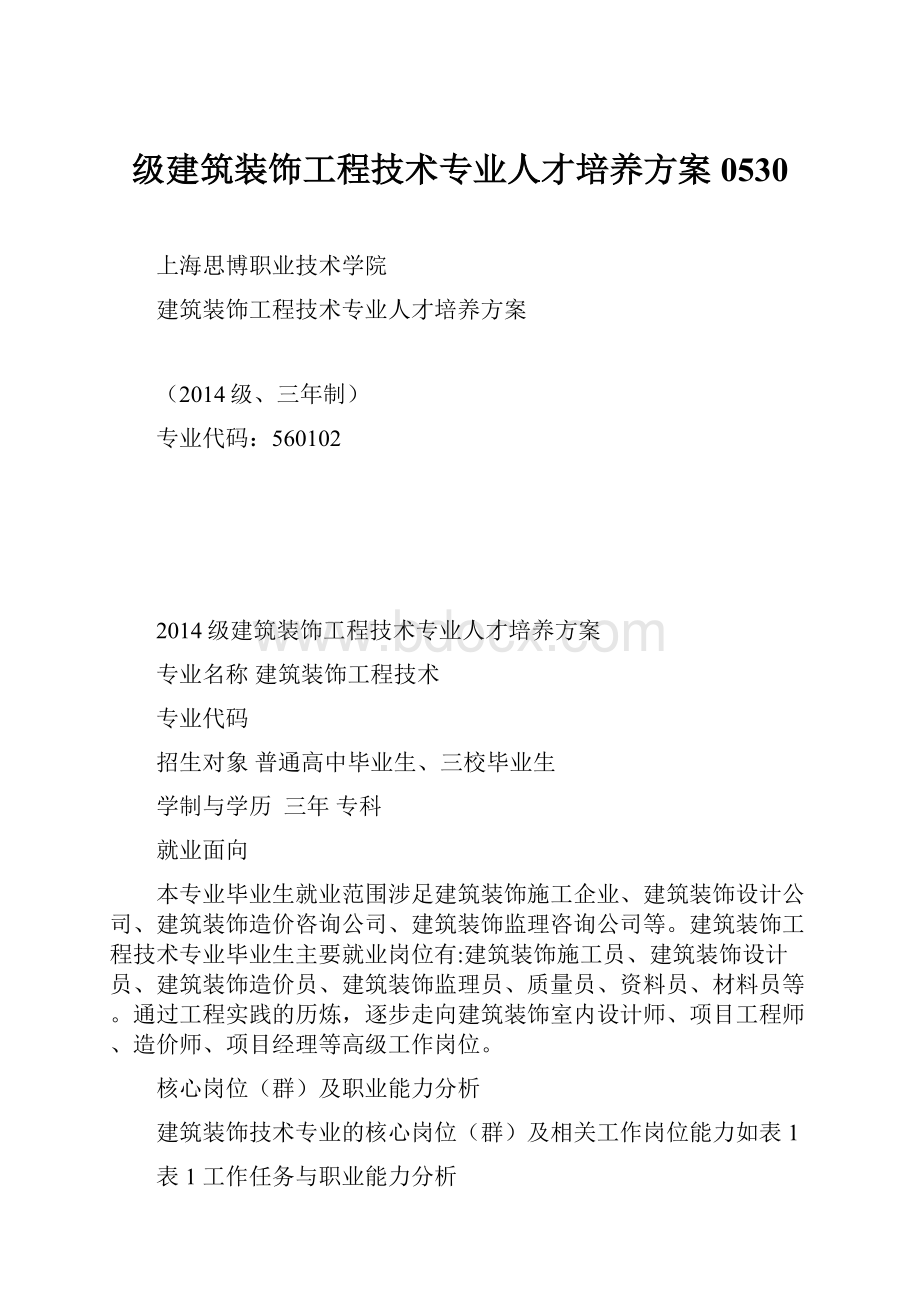 级建筑装饰工程技术专业人才培养方案0530.docx