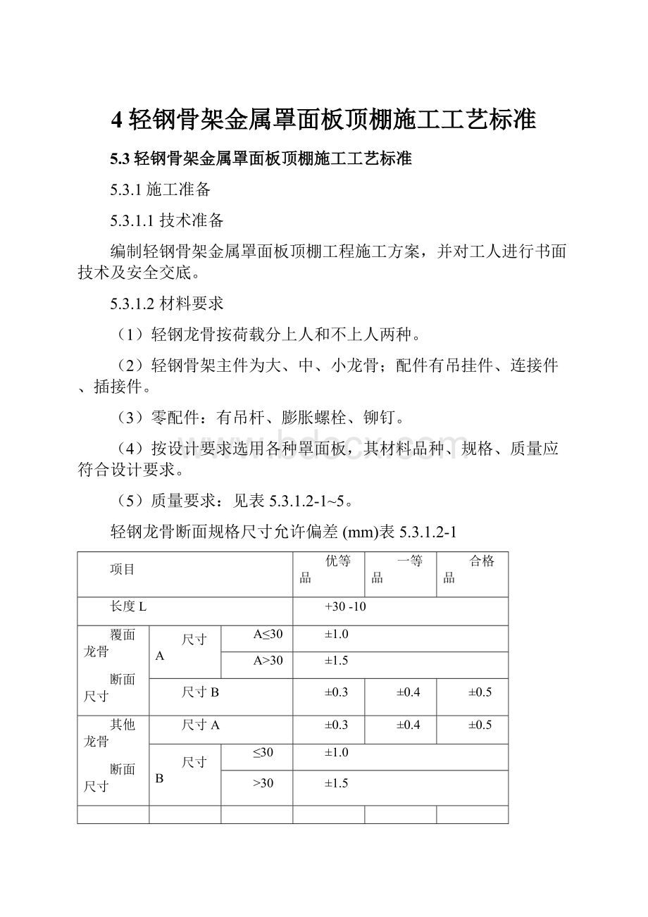 4轻钢骨架金属罩面板顶棚施工工艺标准.docx_第1页