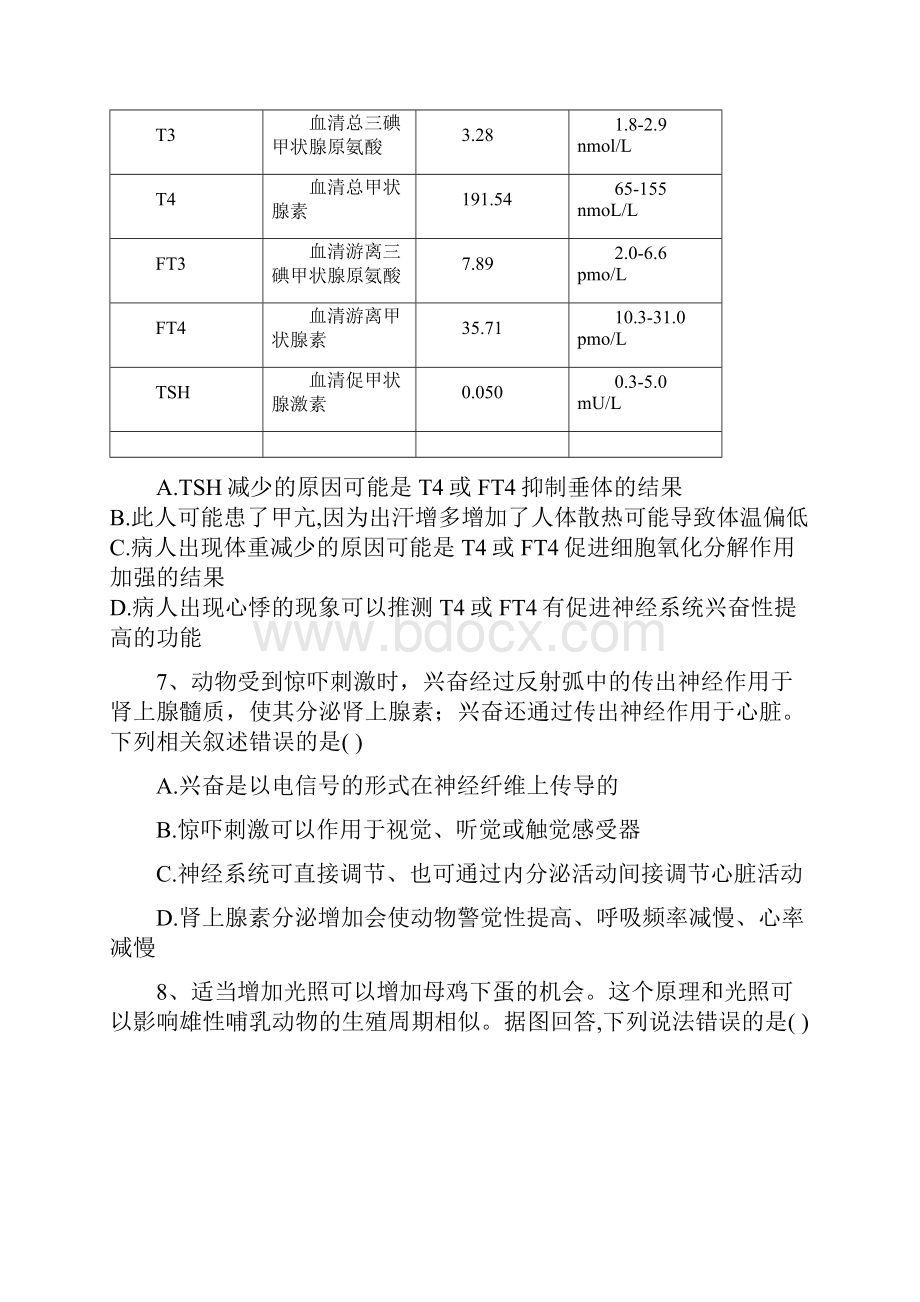 届 一轮复习人教版 人体生命活动的调节综合 作业.docx_第3页