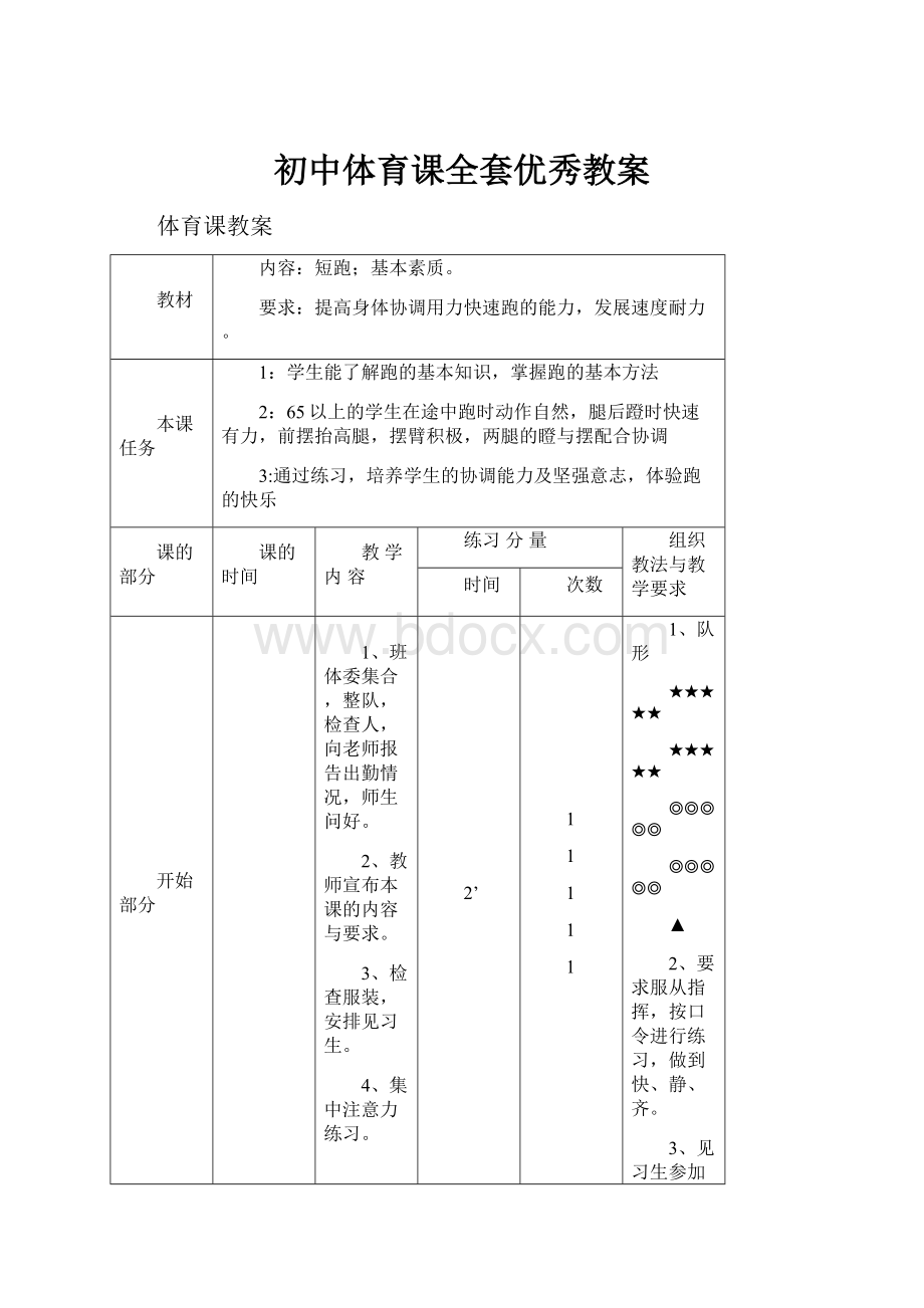 初中体育课全套优秀教案.docx