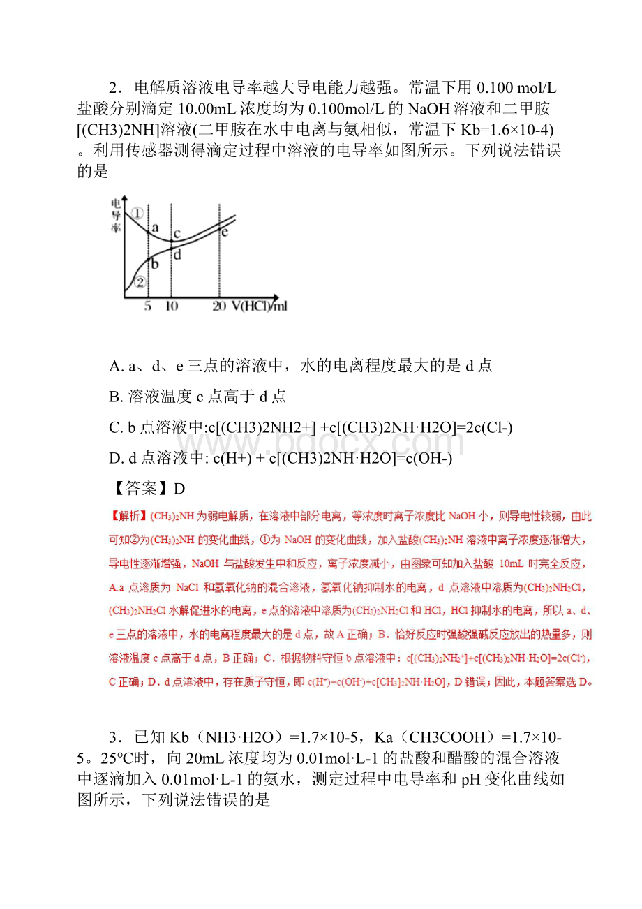 导电能力曲线高考复习专题酸碱中和滴定曲线大全精校解析Word版.docx_第2页