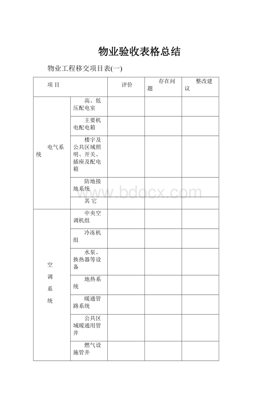 物业验收表格总结.docx_第1页