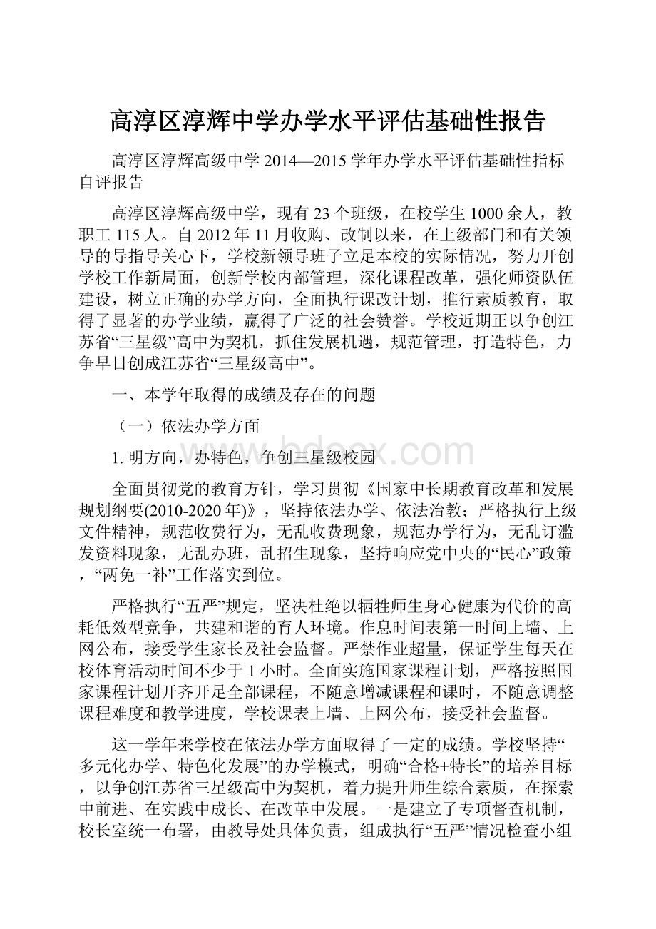 高淳区淳辉中学办学水平评估基础性报告.docx