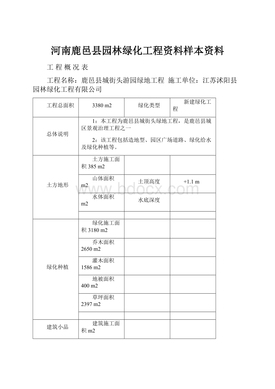 河南鹿邑县园林绿化工程资料样本资料.docx