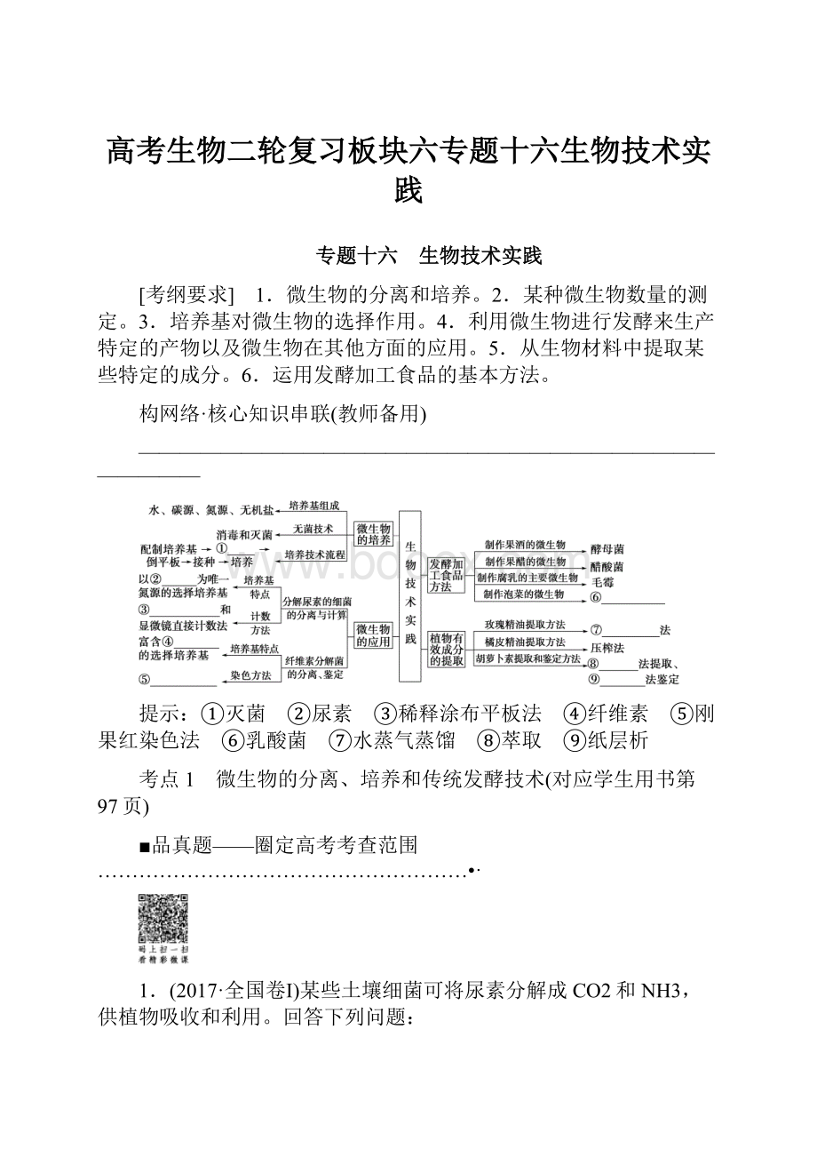 高考生物二轮复习板块六专题十六生物技术实践.docx_第1页