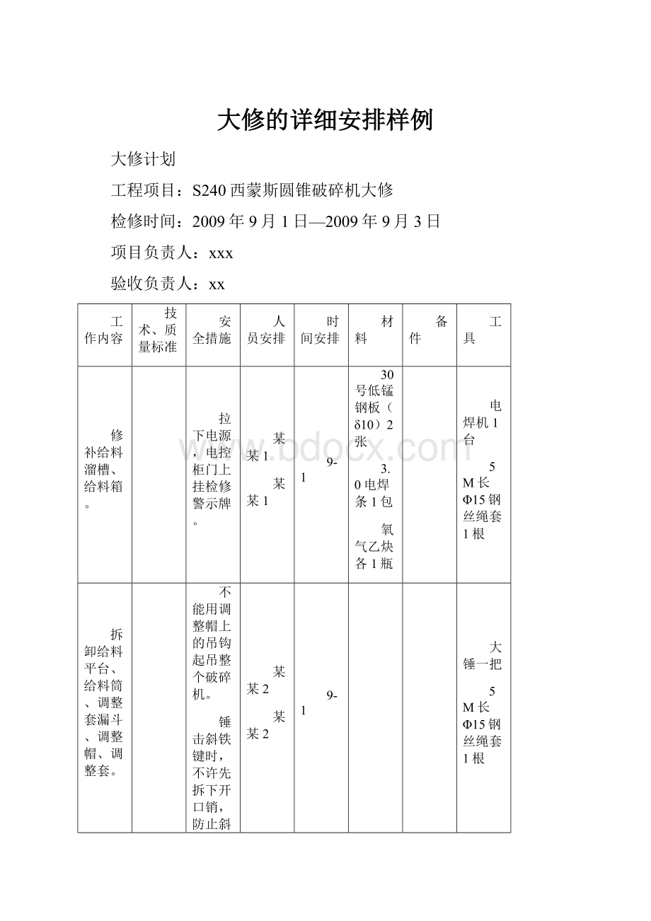 大修的详细安排样例.docx_第1页