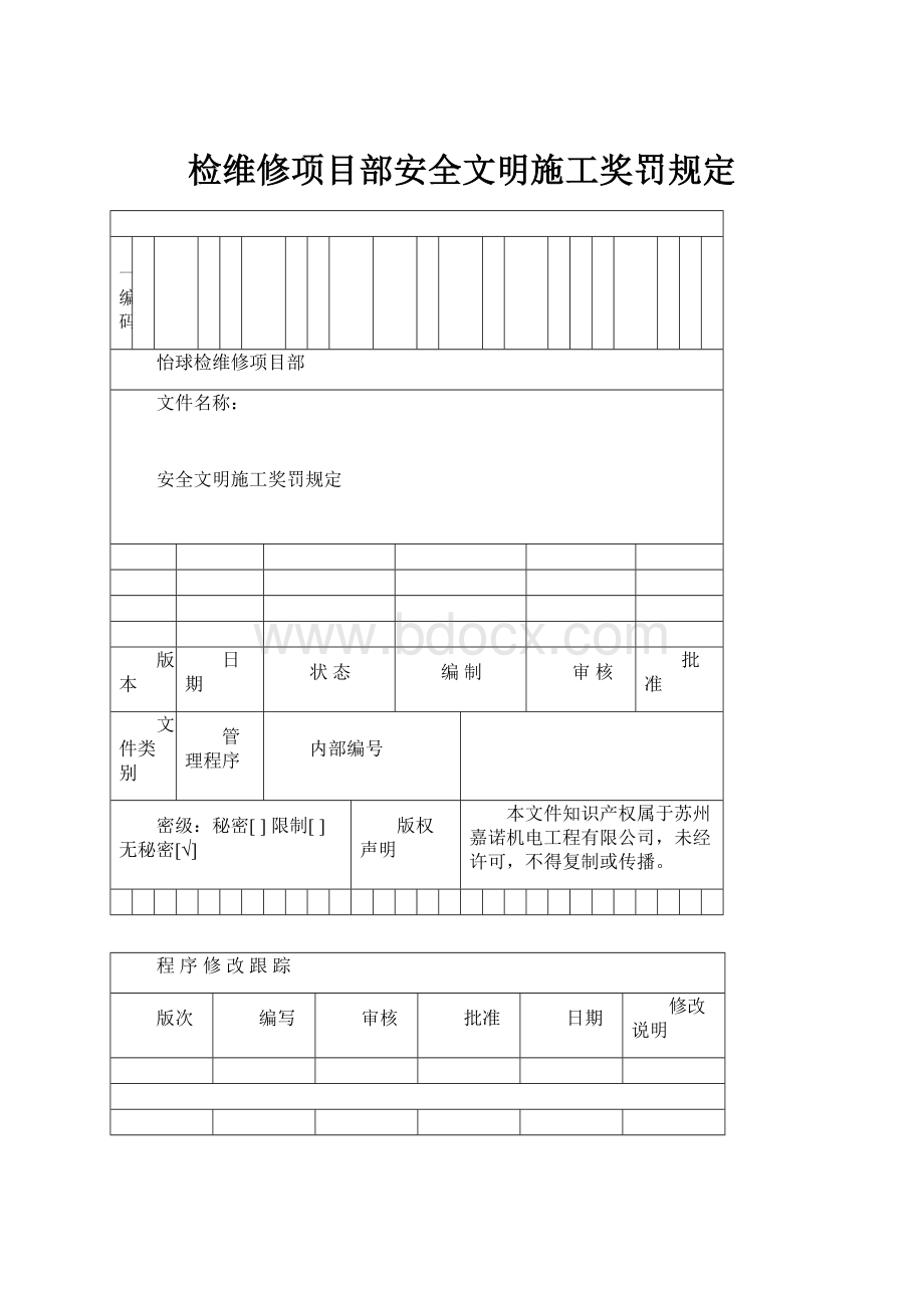 检维修项目部安全文明施工奖罚规定.docx_第1页