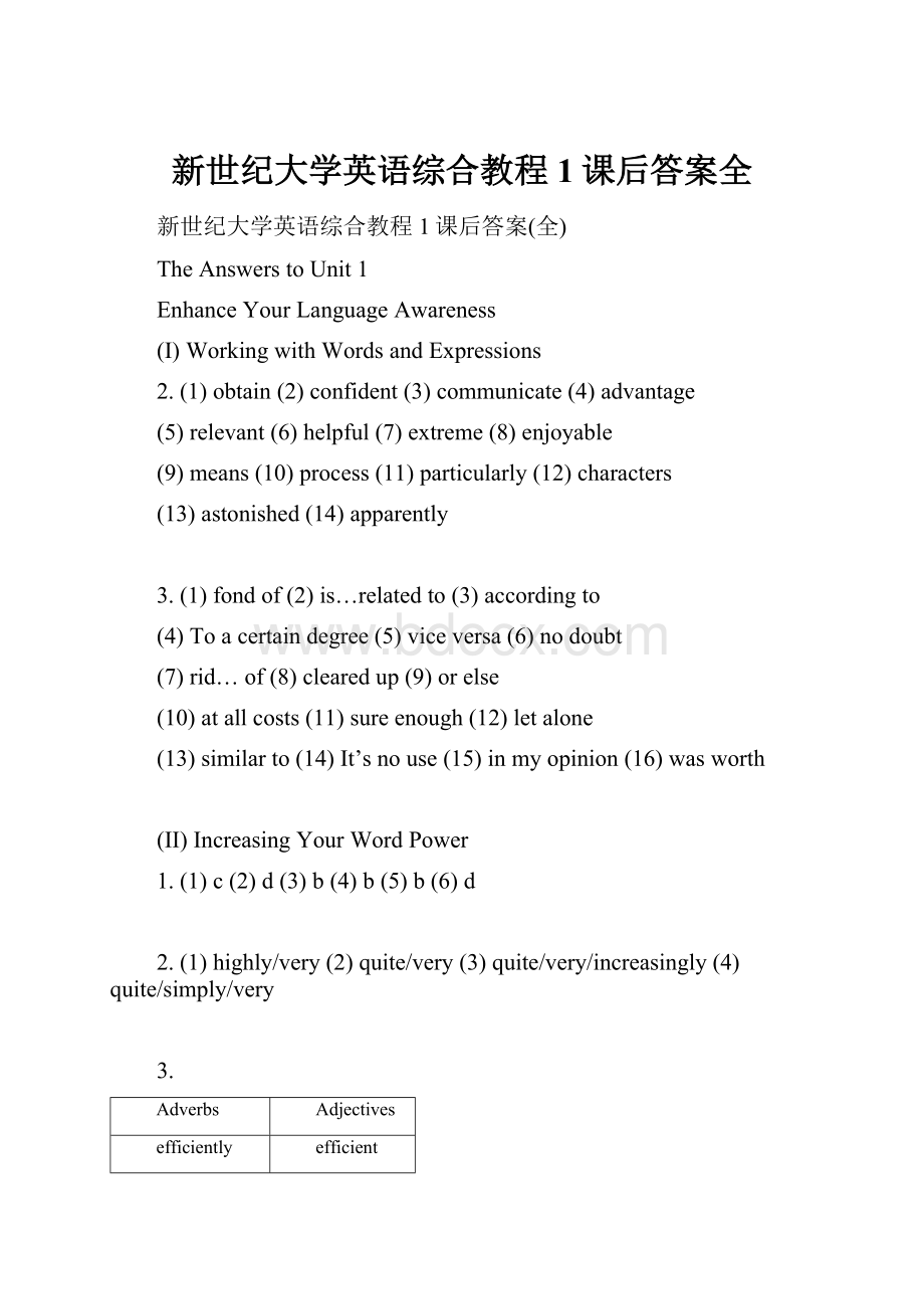 新世纪大学英语综合教程1课后答案全.docx_第1页