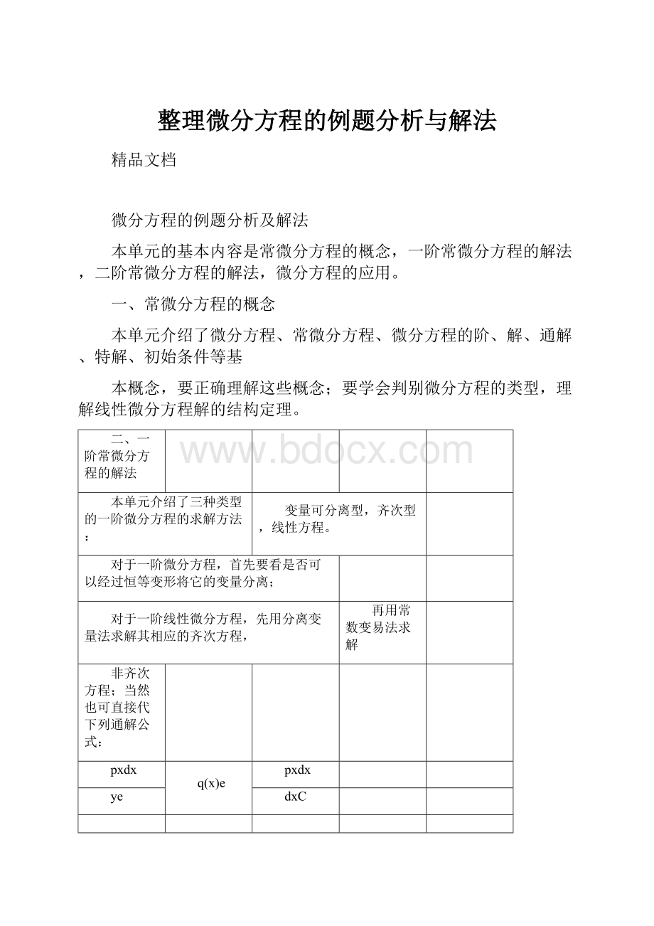 整理微分方程的例题分析与解法.docx_第1页