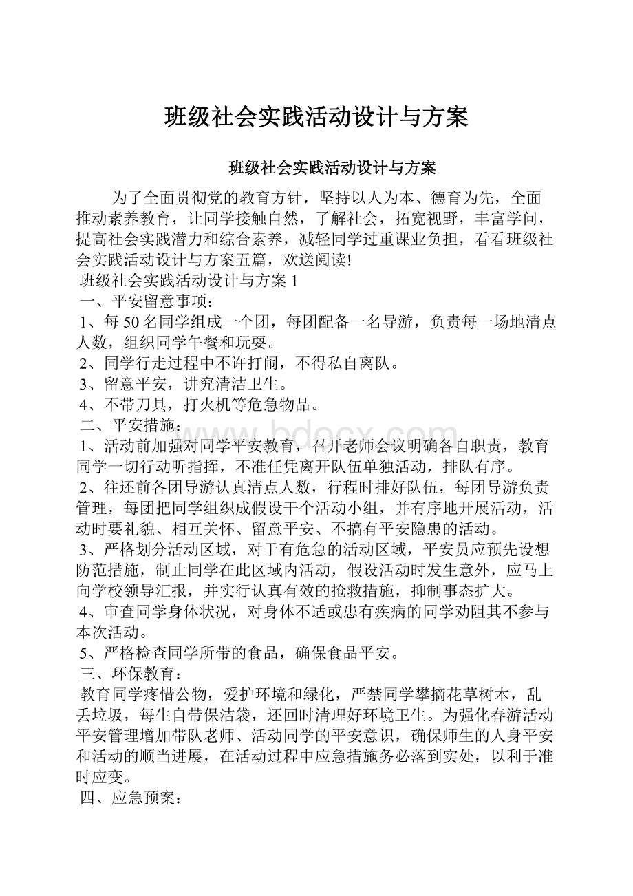 班级社会实践活动设计与方案.docx_第1页