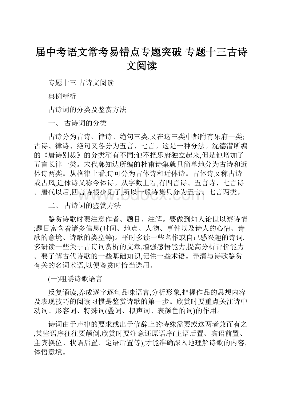 届中考语文常考易错点专题突破 专题十三古诗文阅读.docx