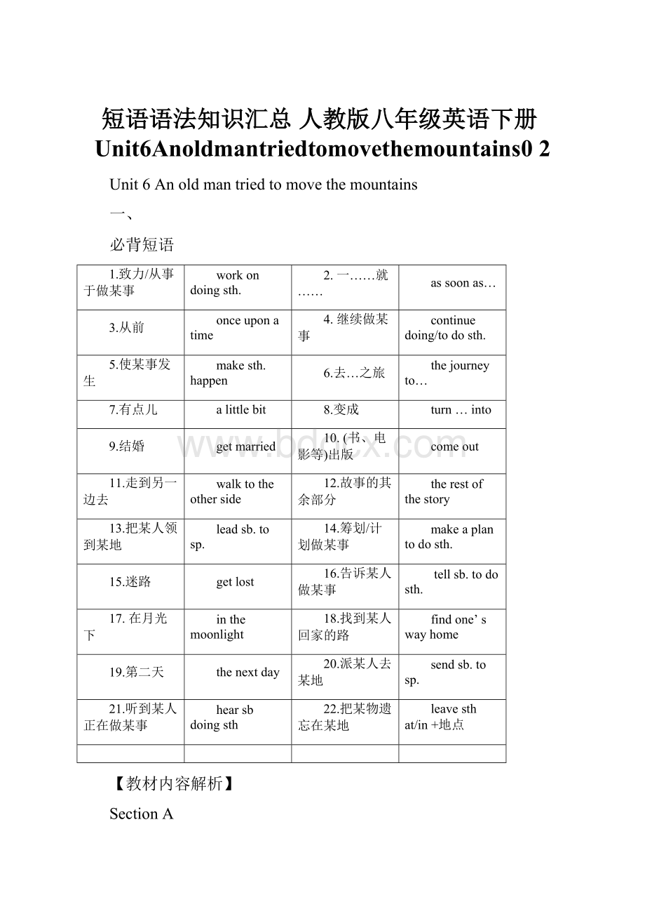 短语语法知识汇总 人教版八年级英语下册Unit6Anoldmantriedtomovethemountains0 2.docx