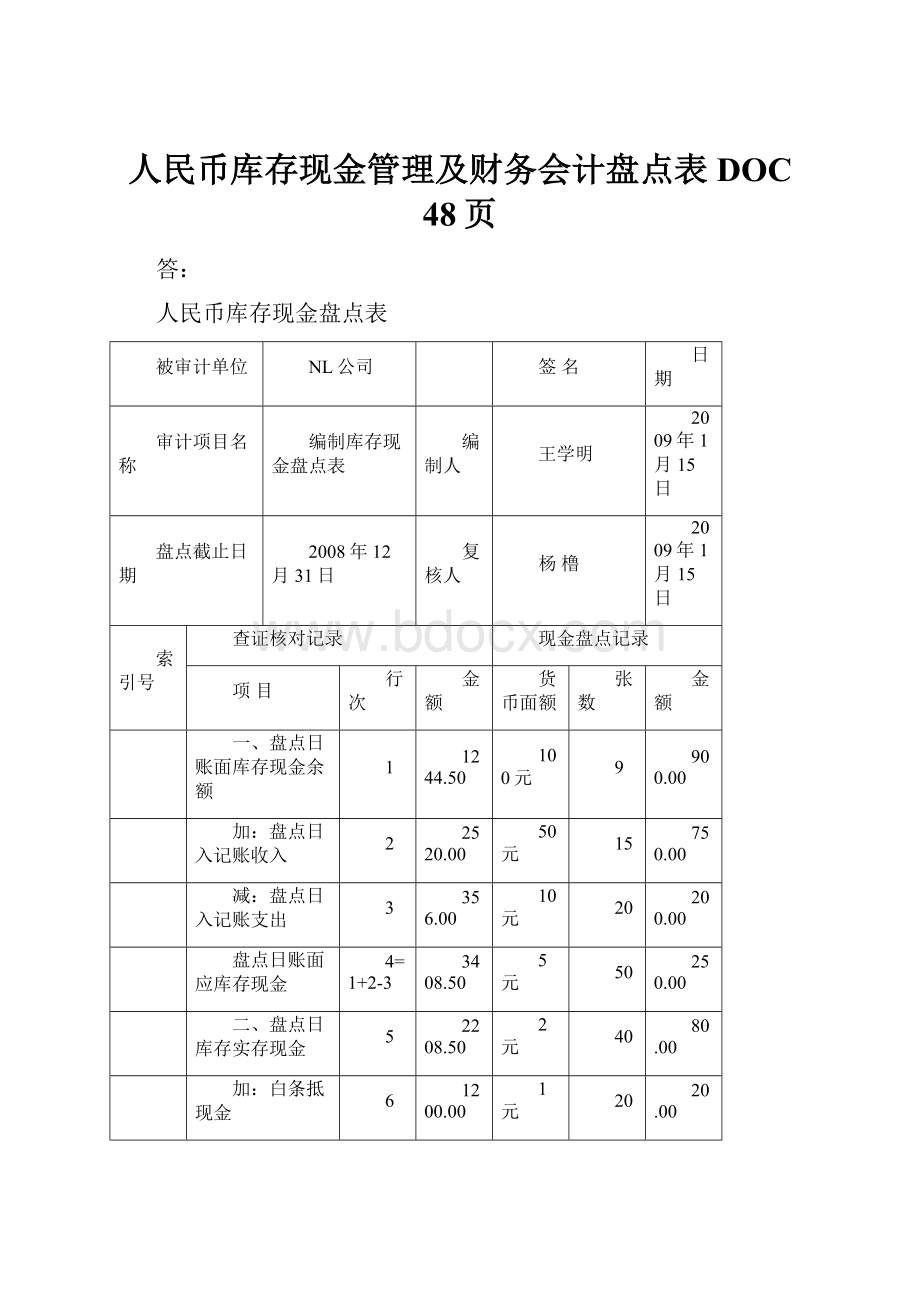 人民币库存现金管理及财务会计盘点表DOC 48页.docx