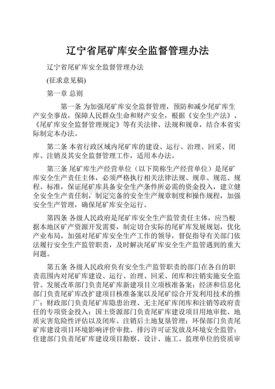 辽宁省尾矿库安全监督管理办法.docx