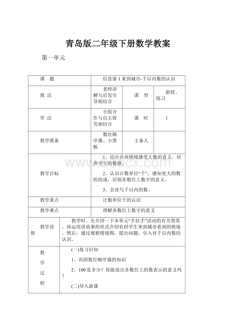 青岛版二年级下册数学教案.docx_第1页