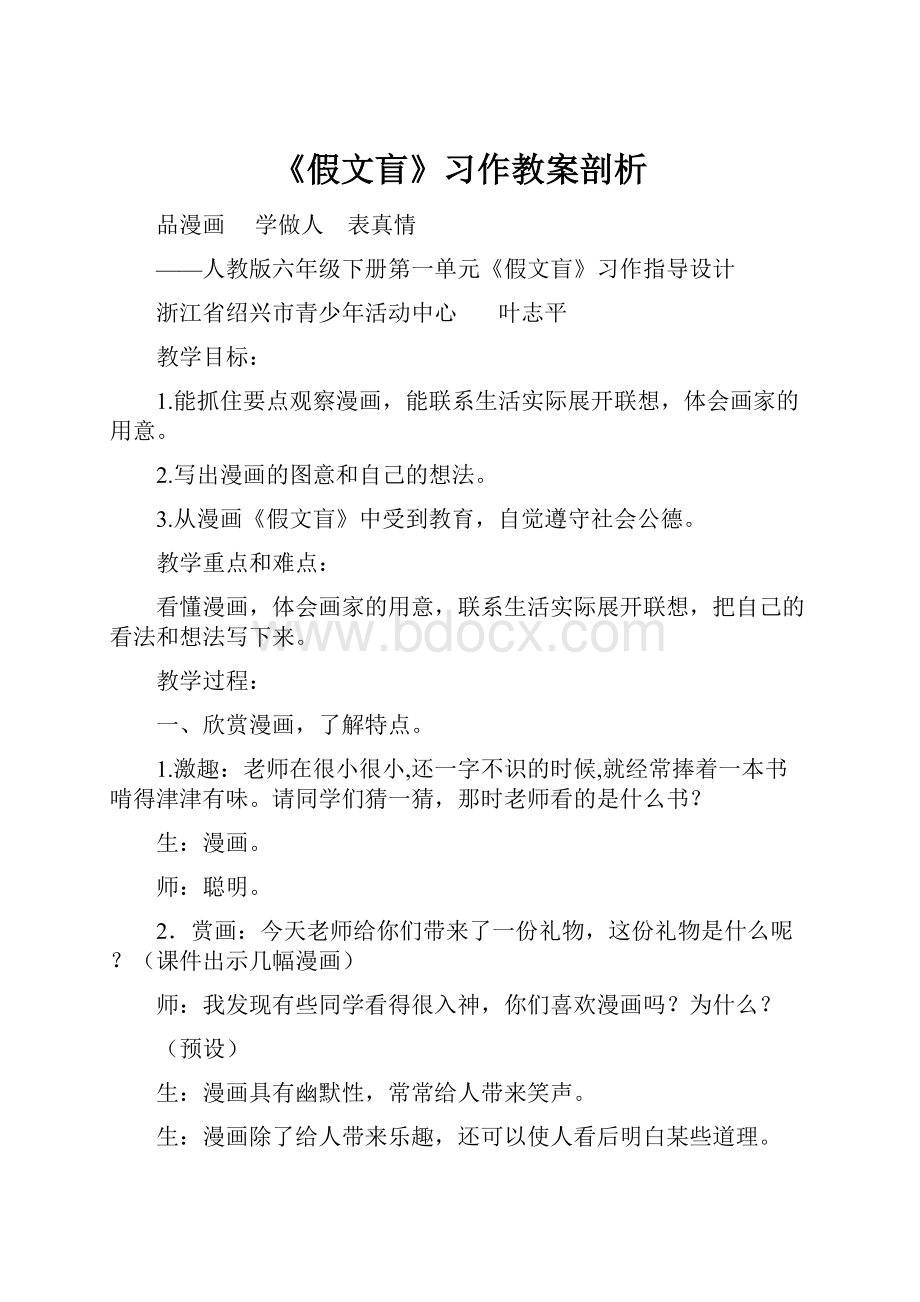 《假文盲》习作教案剖析.docx_第1页