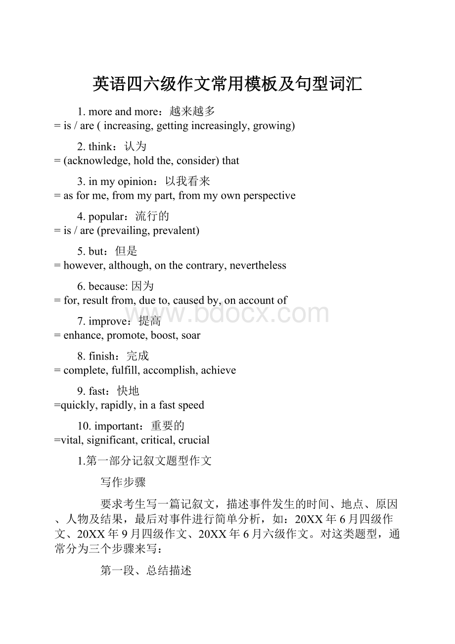 英语四六级作文常用模板及句型词汇.docx_第1页