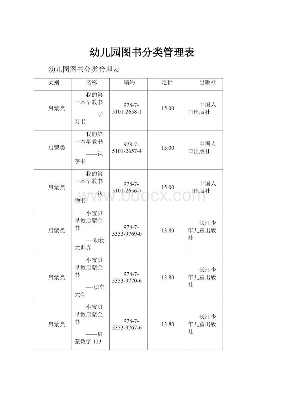 幼儿园图书分类管理表.docx_第1页