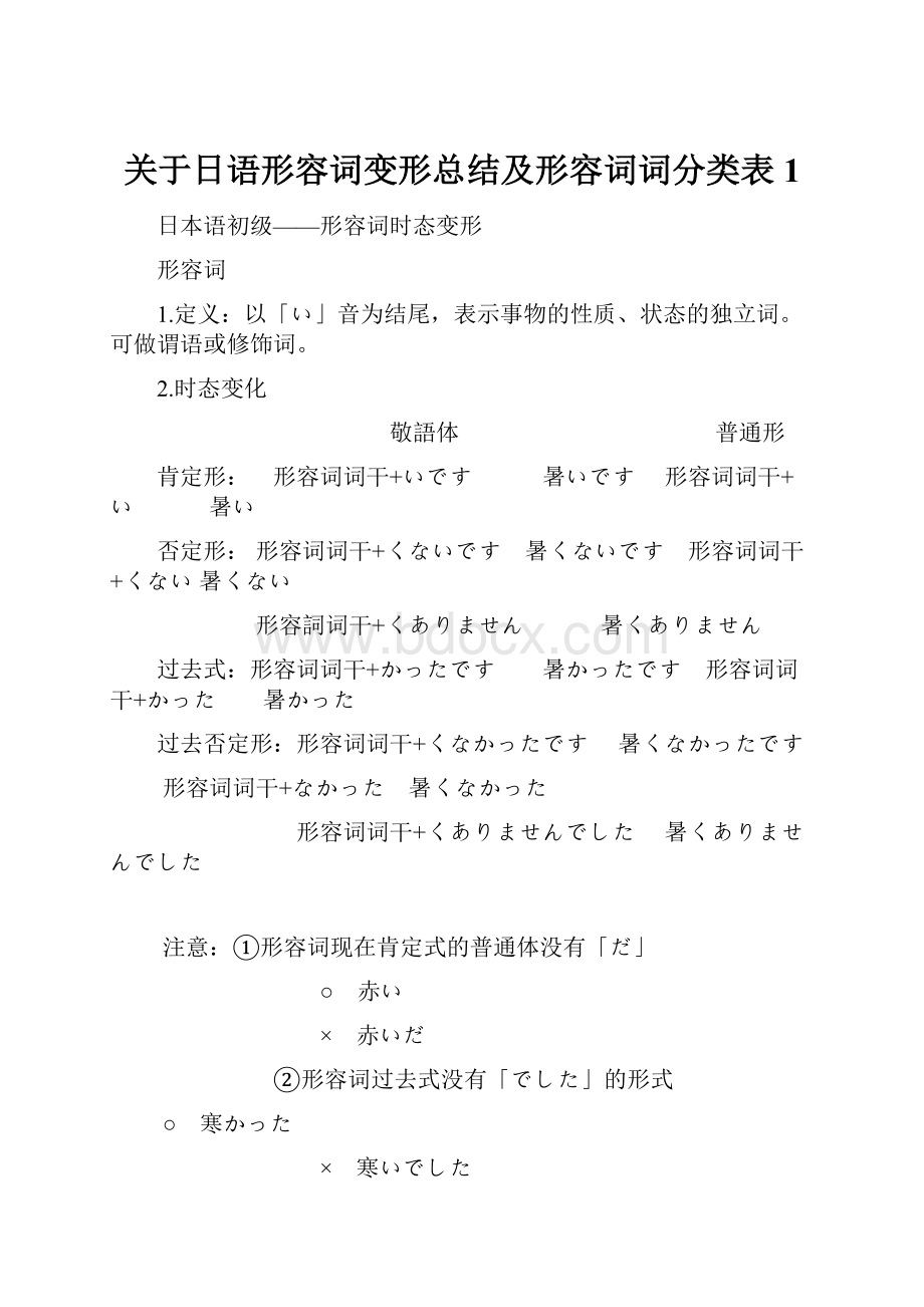 关于日语形容词变形总结及形容词词分类表1.docx