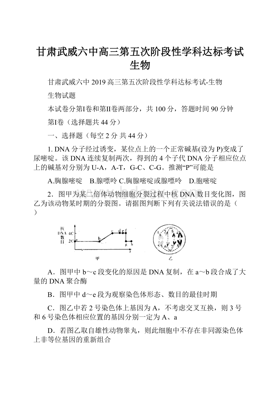 甘肃武威六中高三第五次阶段性学科达标考试生物.docx_第1页