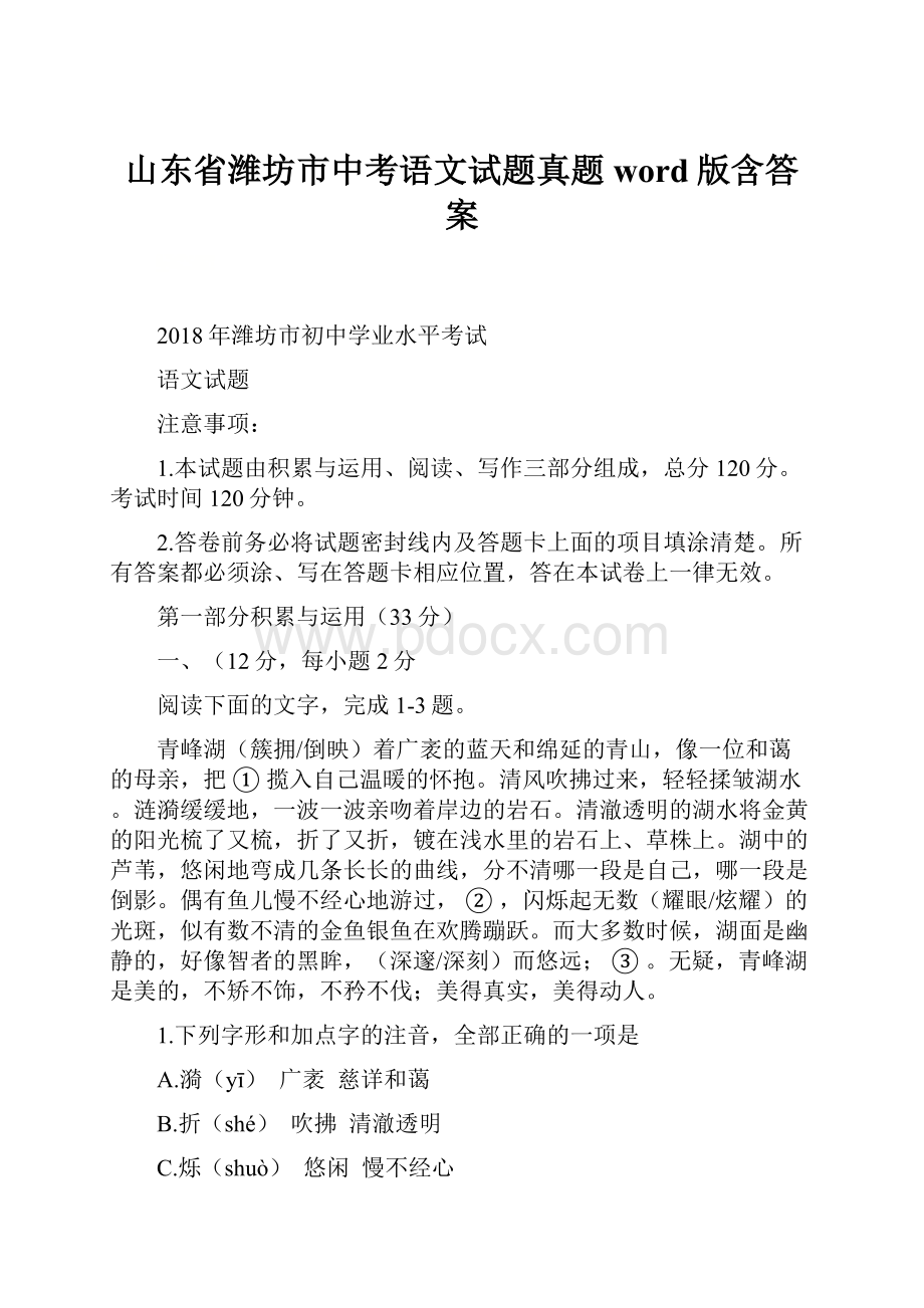 山东省潍坊市中考语文试题真题word版含答案.docx_第1页