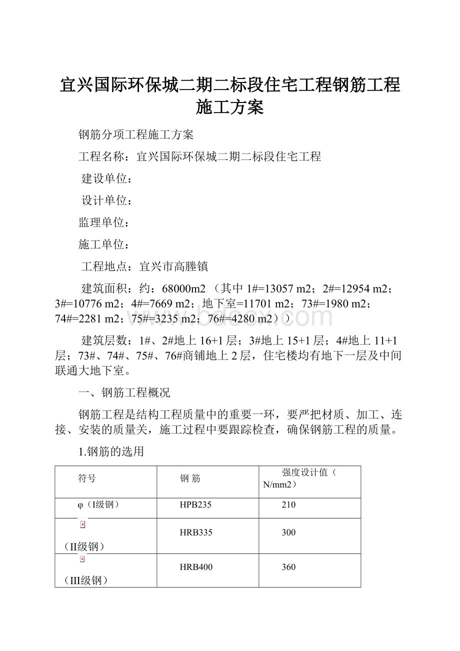 宜兴国际环保城二期二标段住宅工程钢筋工程施工方案.docx_第1页