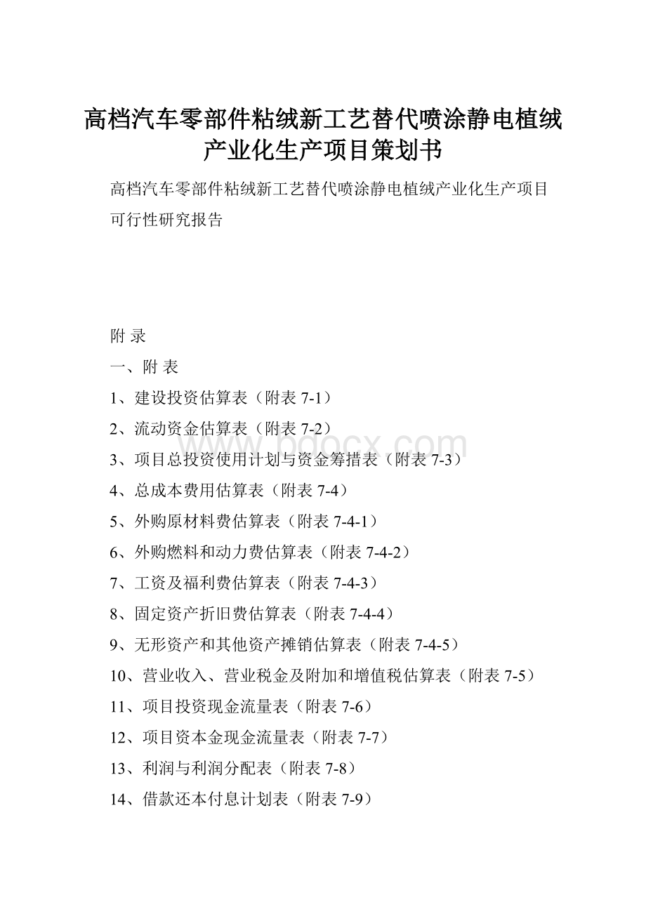 高档汽车零部件粘绒新工艺替代喷涂静电植绒产业化生产项目策划书.docx_第1页